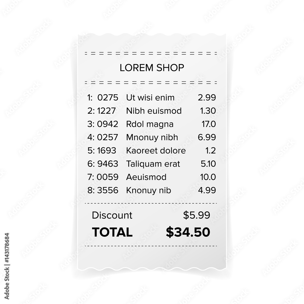 Printed Receipt Vector. Bill Atm Template, Cafe Or Restaurant Paper ...