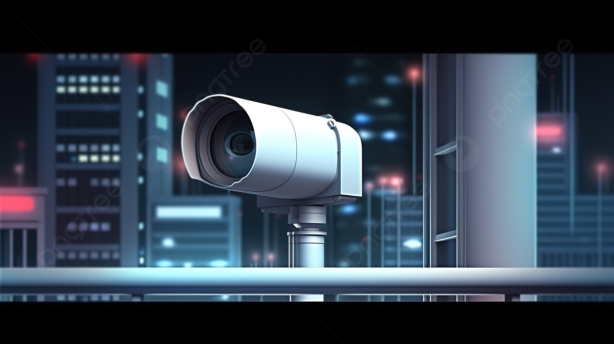 Cityscape Backdrop With 3d Rendered Cctv Or Security Camera Background ...